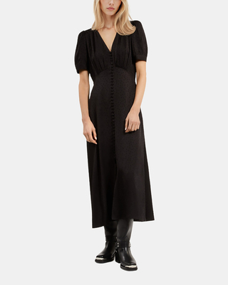 Black jacquard polka dot maxi dress