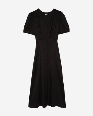 Black jacquard polka dot maxi dress