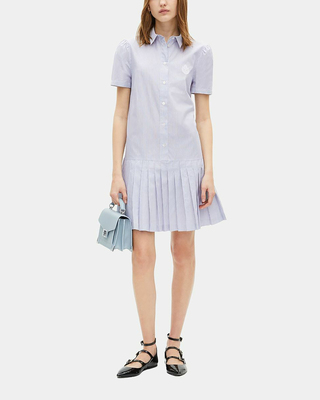 Short blue striped shirt collar dress