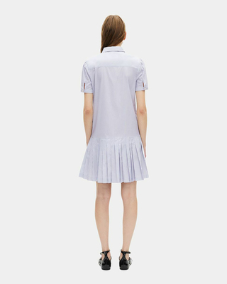 Short blue striped shirt collar dress