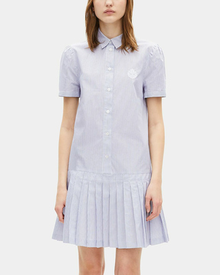 Short blue striped shirt collar dress