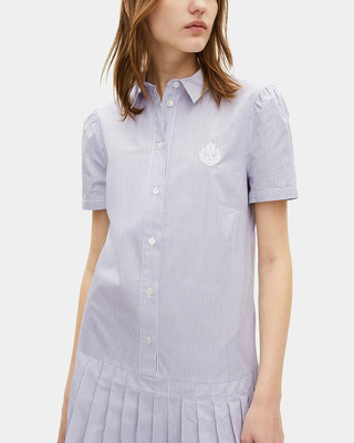 Short blue striped shirt collar dress