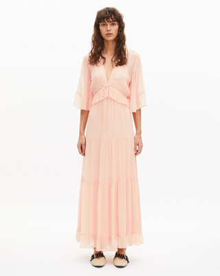 Long ruffled peach dress