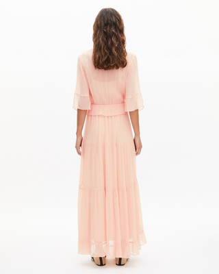 Long ruffled peach dress