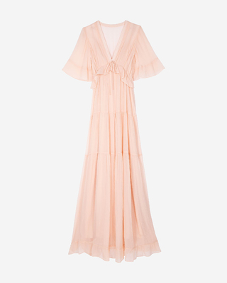Long ruffled peach dress