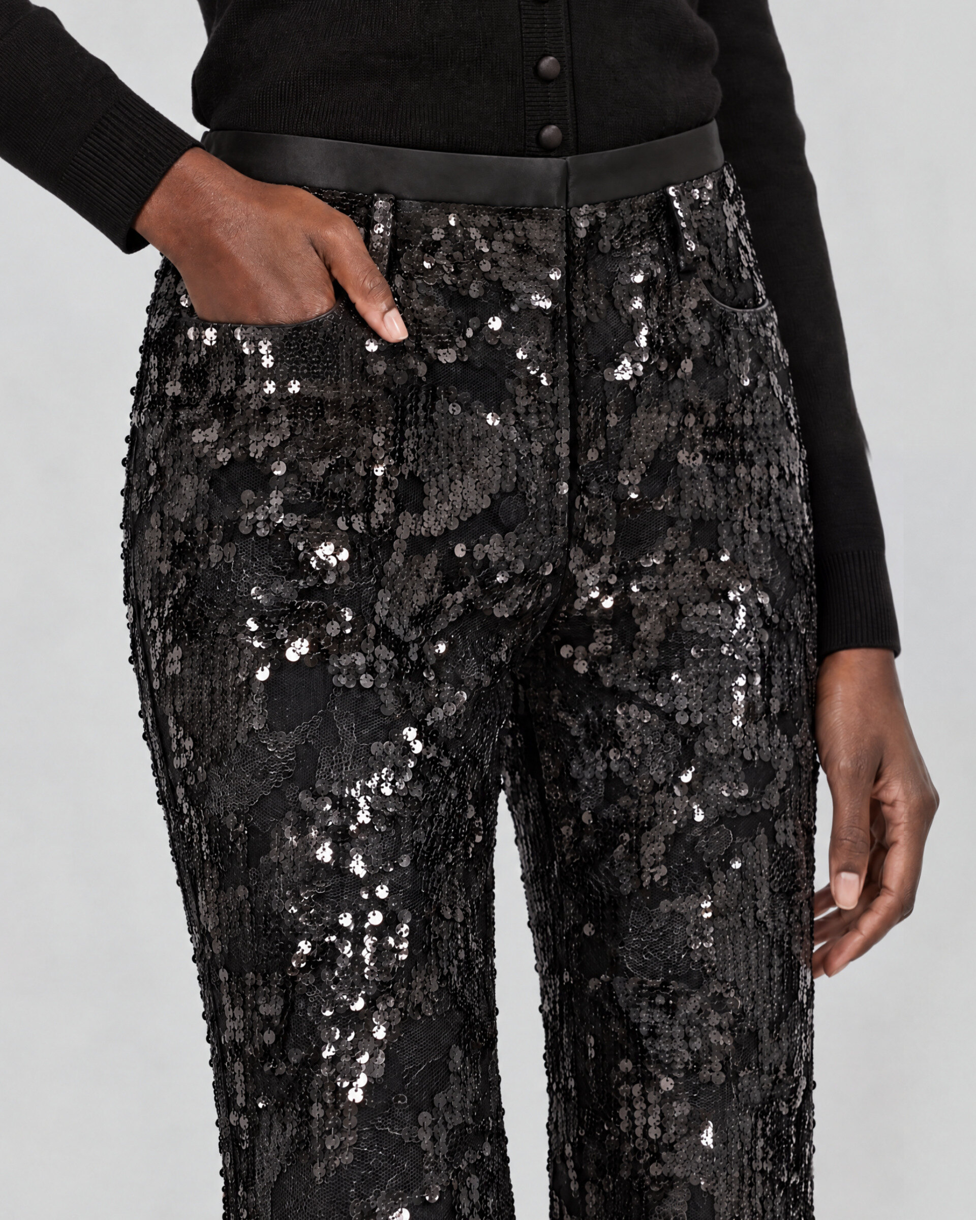 Lace and sequin flared pants