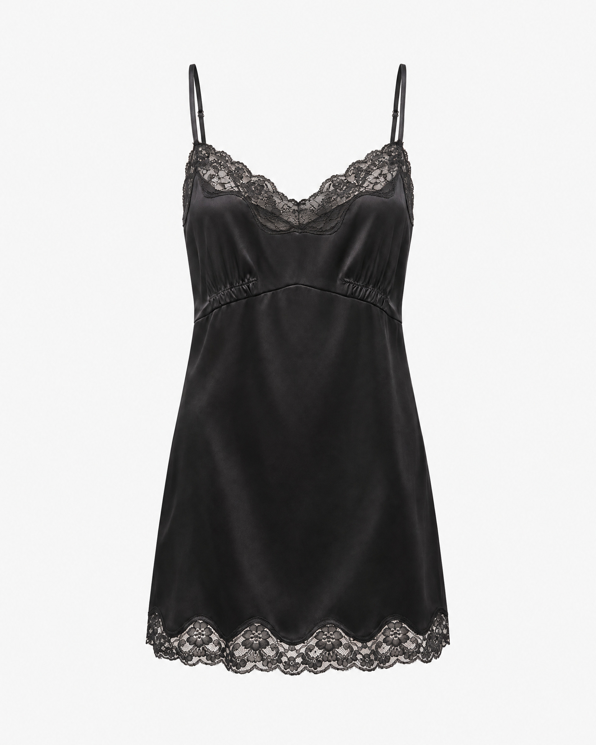 Short dress made of silk and black lace