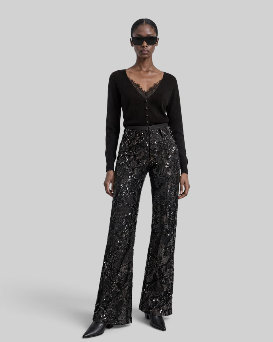 Lace and sequin flared pants