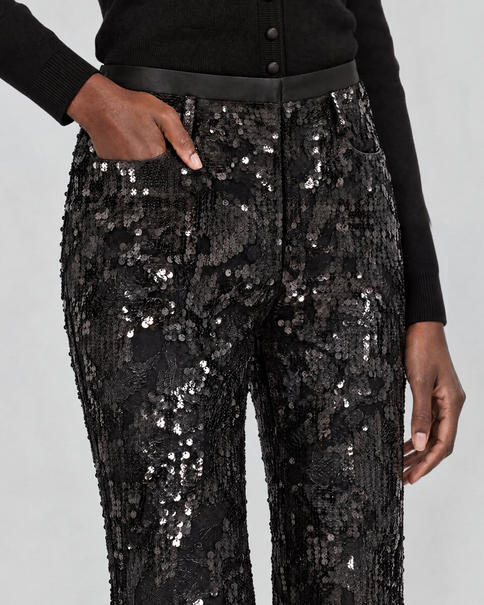 Lace and sequin flared pants