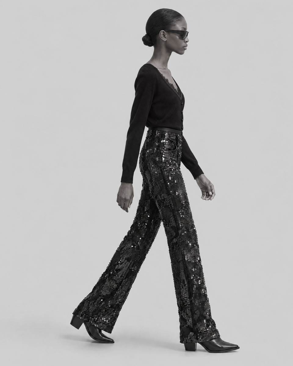 Lace and sequin flared pants