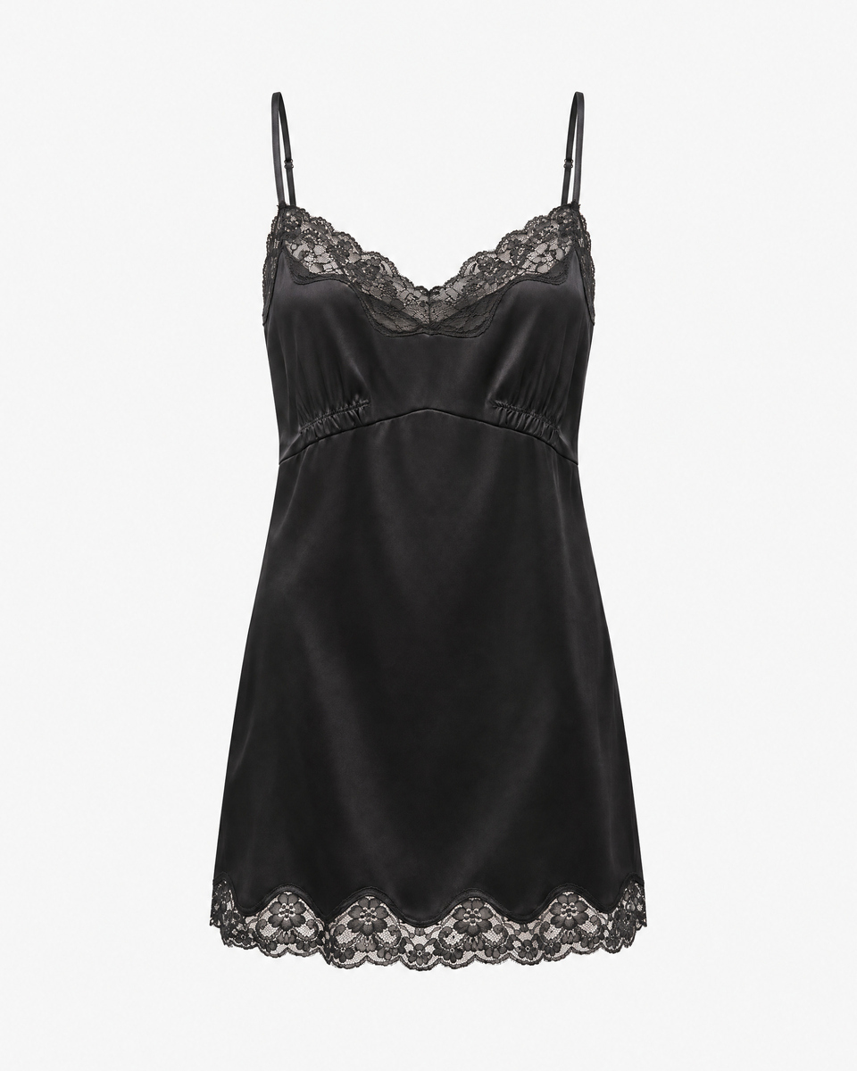 Short dress made of silk and black lace