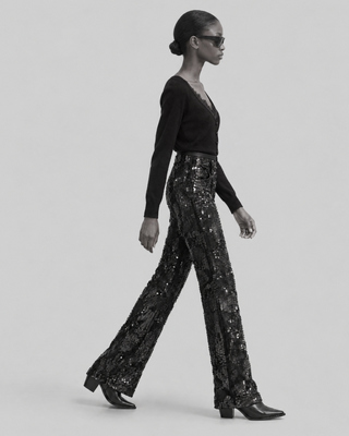 Lace and sequin flared pants