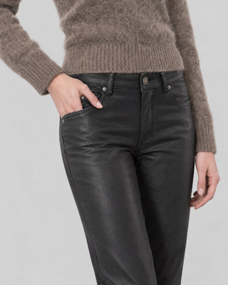 Black slim-fit jeans with a coated finish