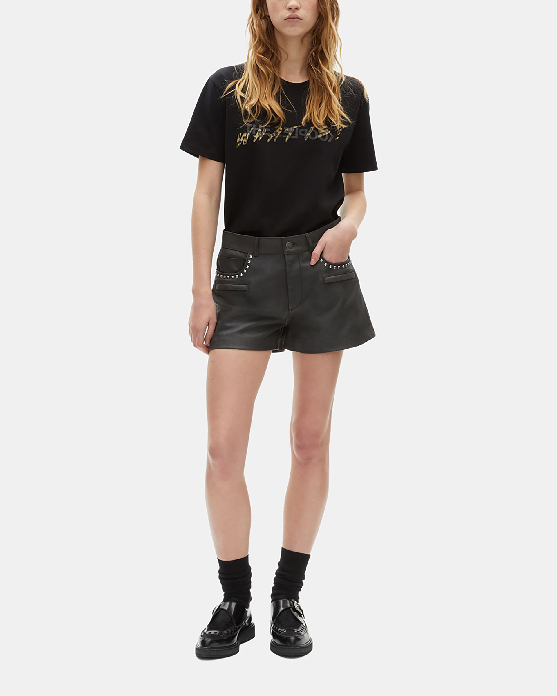 Black leather shorts