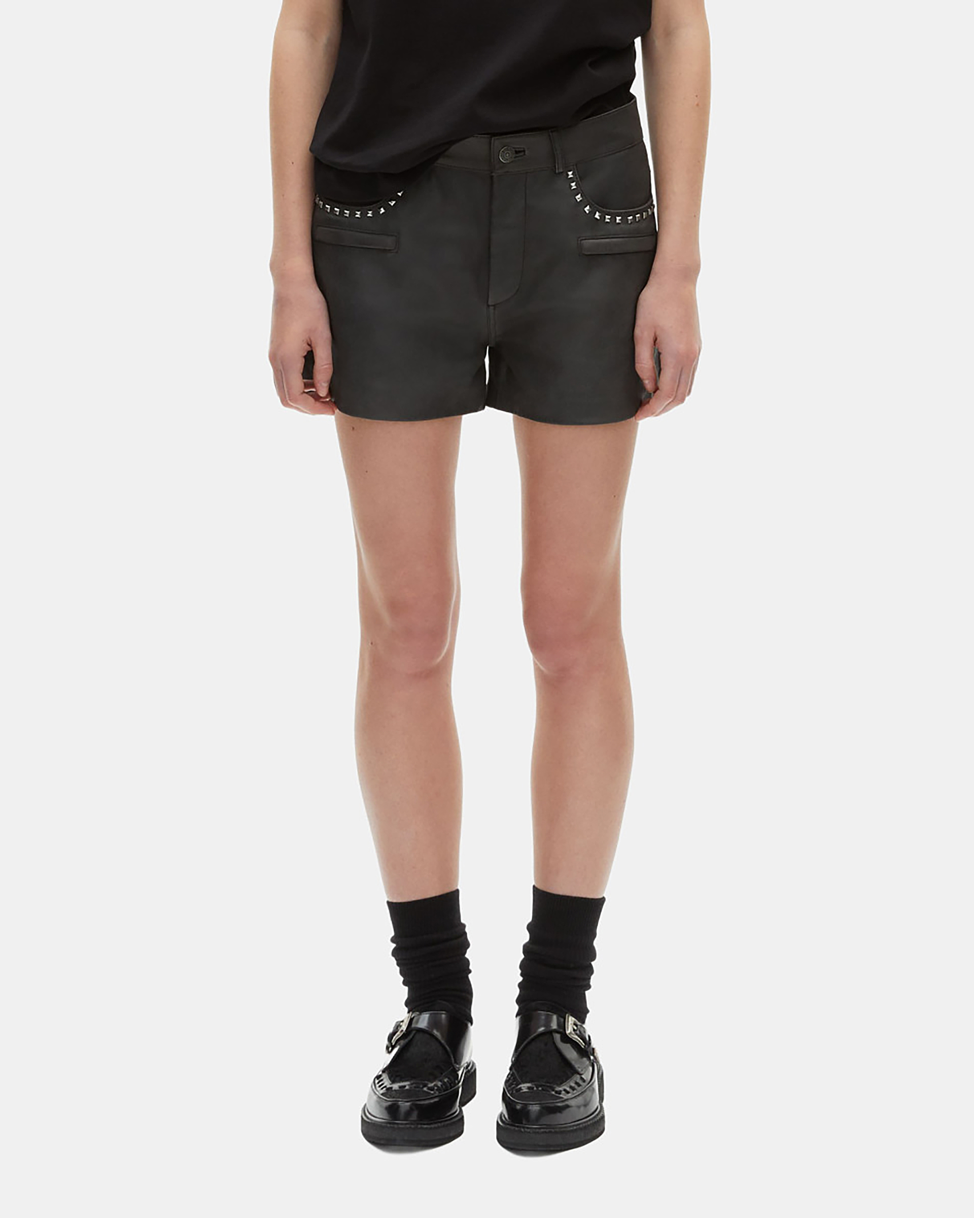 Black leather shorts