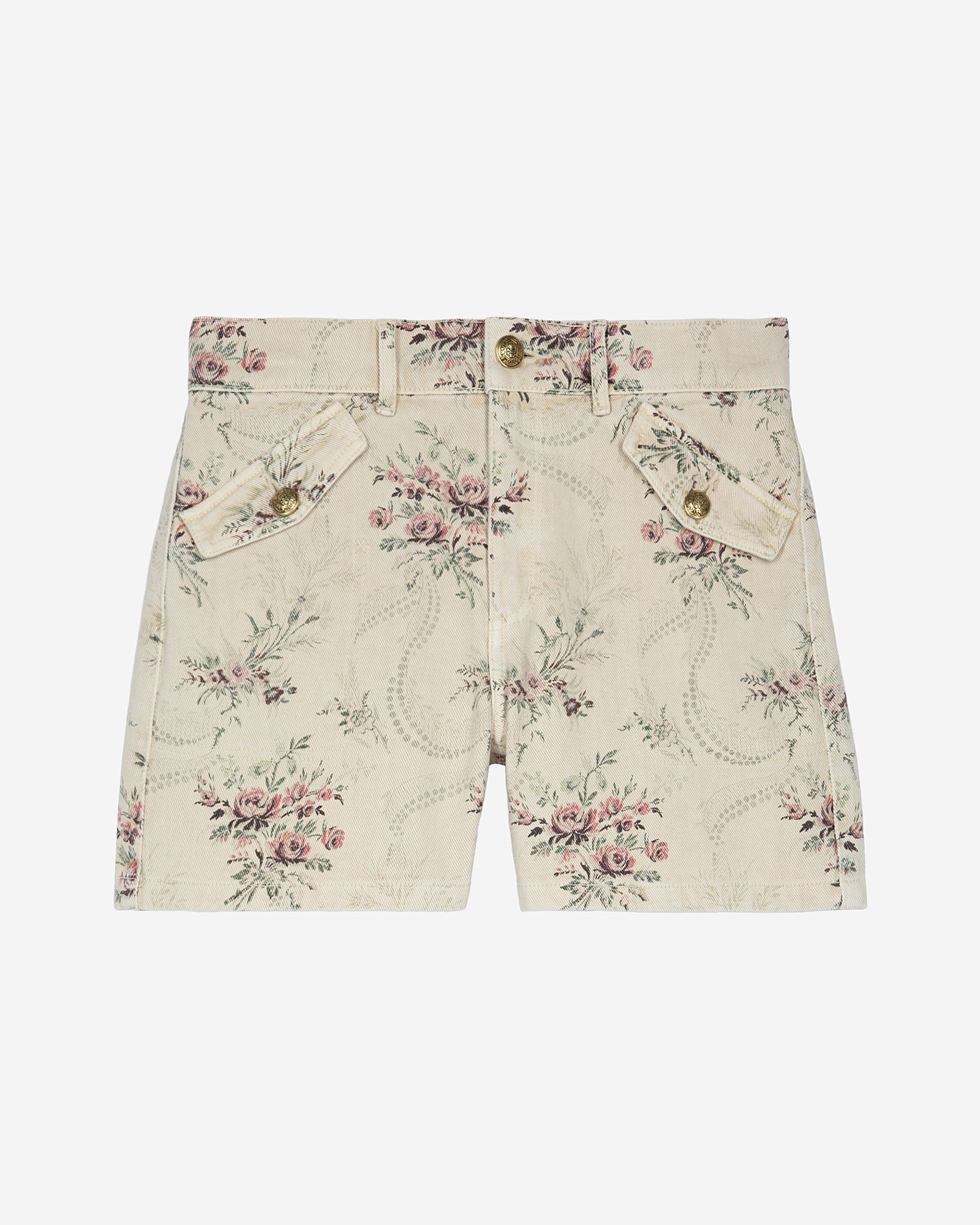 Floral print shorts in beige denim