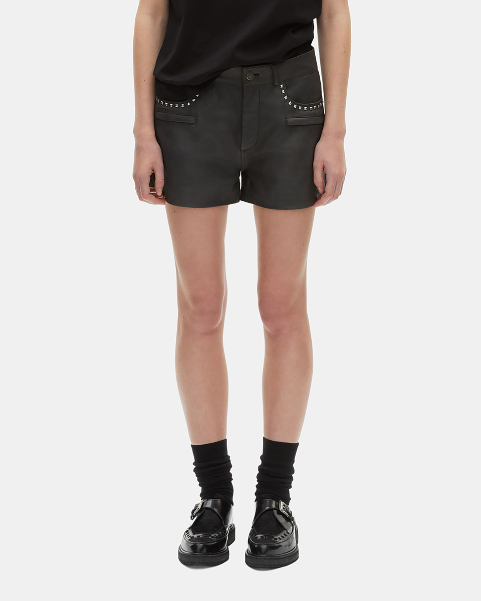 Black leather shorts