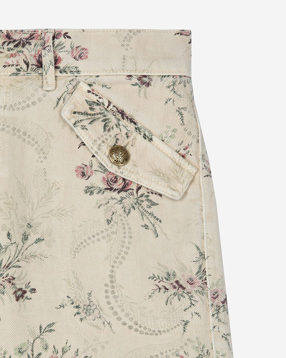 Floral print shorts in beige denim
