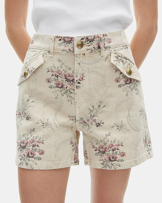 Floral print shorts in beige denim