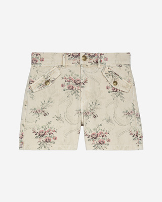 Floral print shorts in beige denim