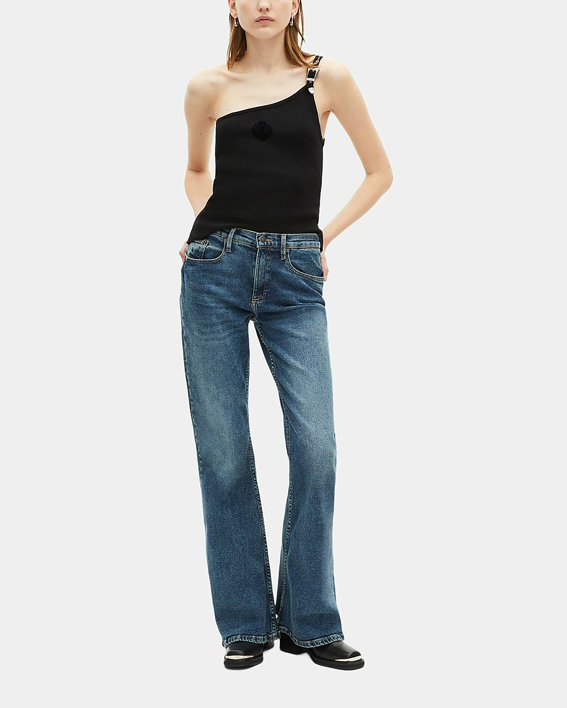 Asymmetric black ribbed tank top