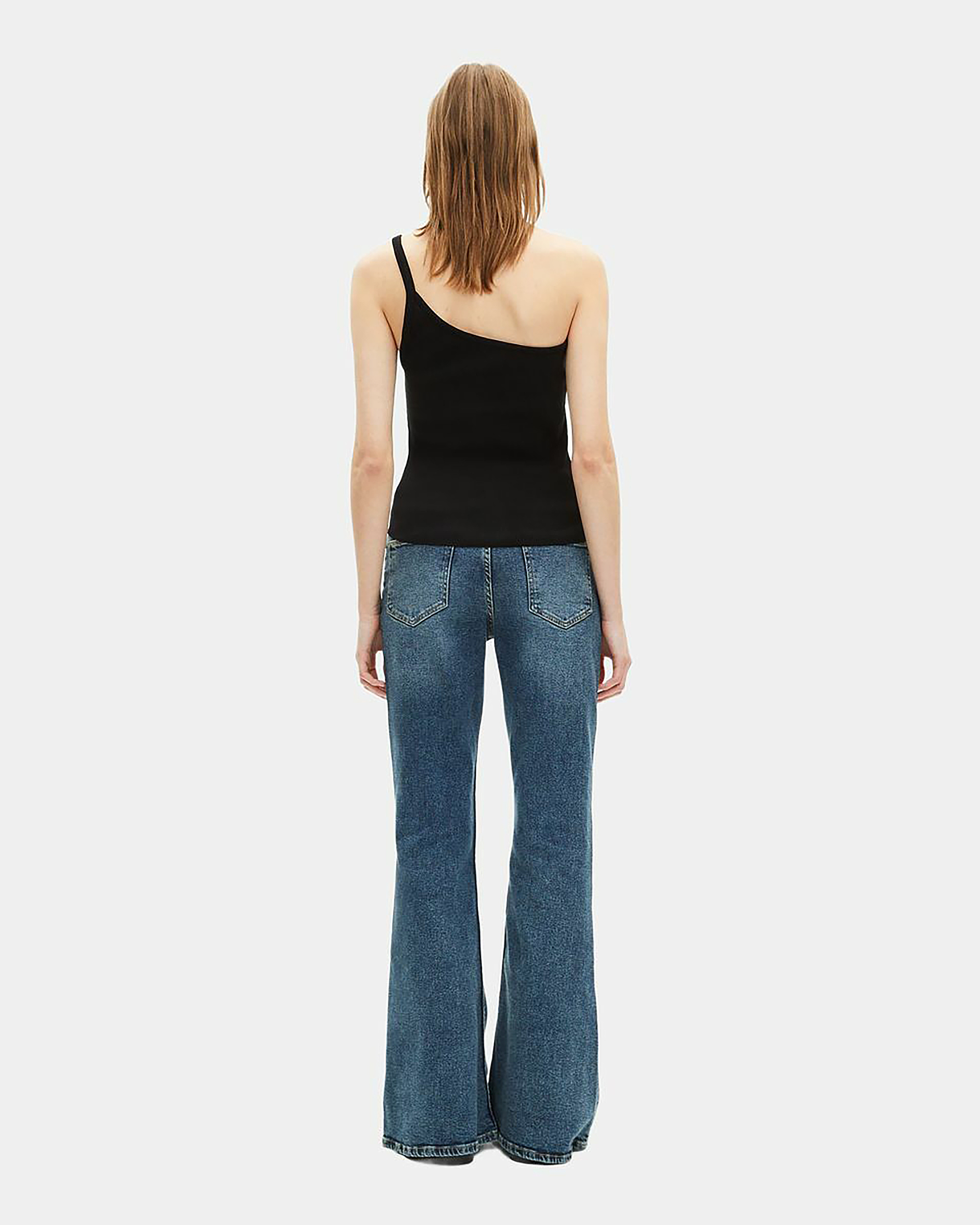 Asymmetric black ribbed tank top