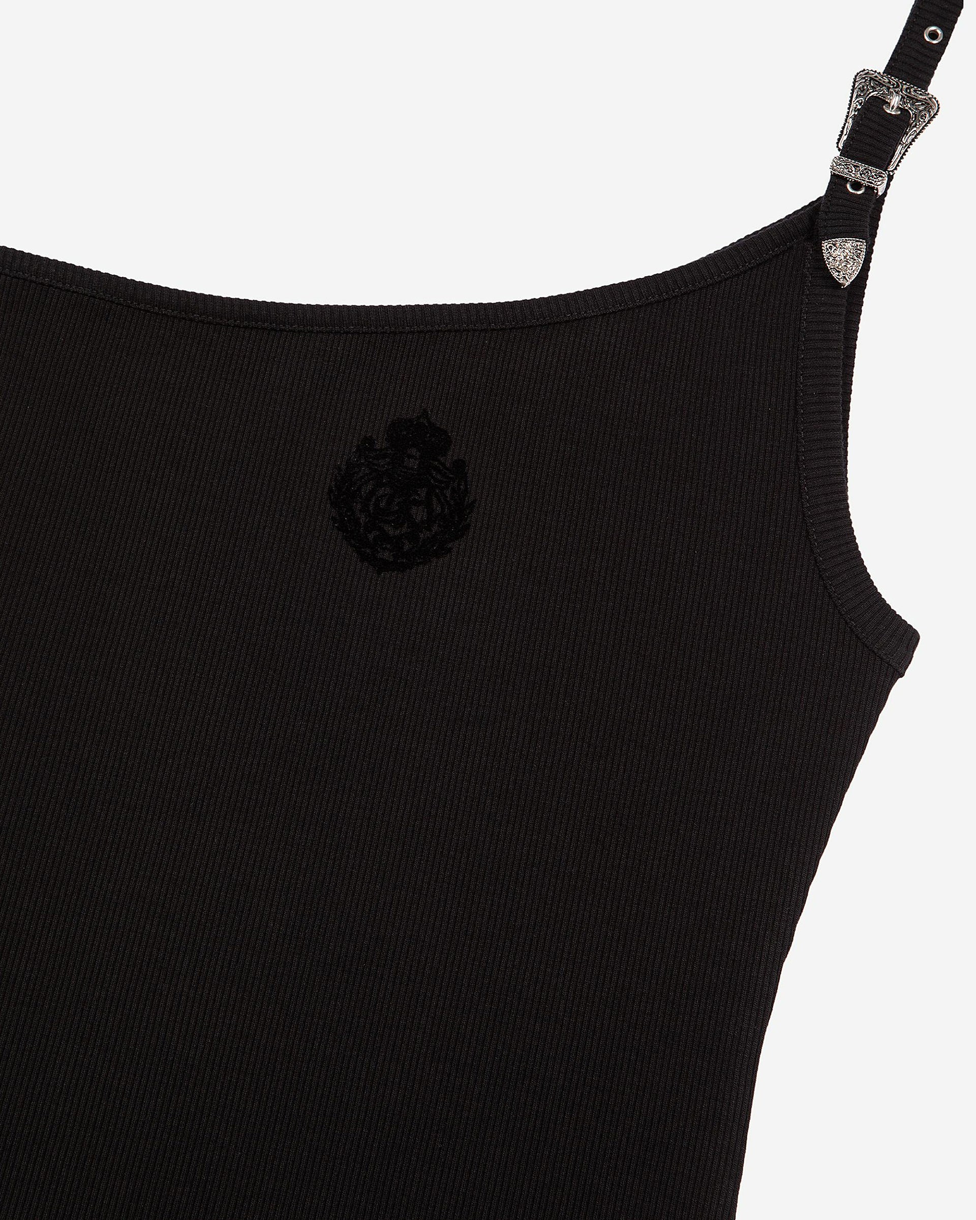 Asymmetric black ribbed tank top