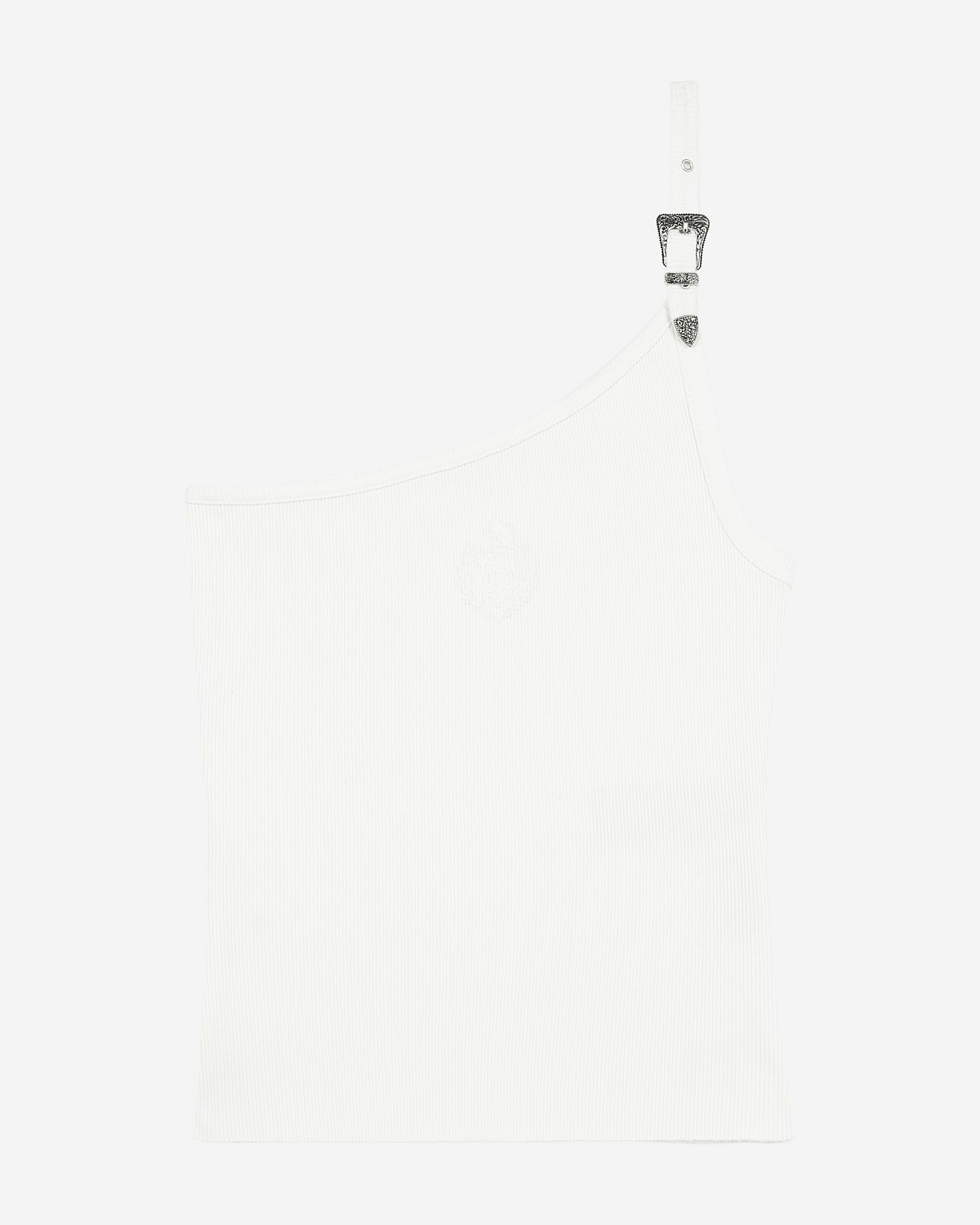 Asymmetric ecru ribbed tank top