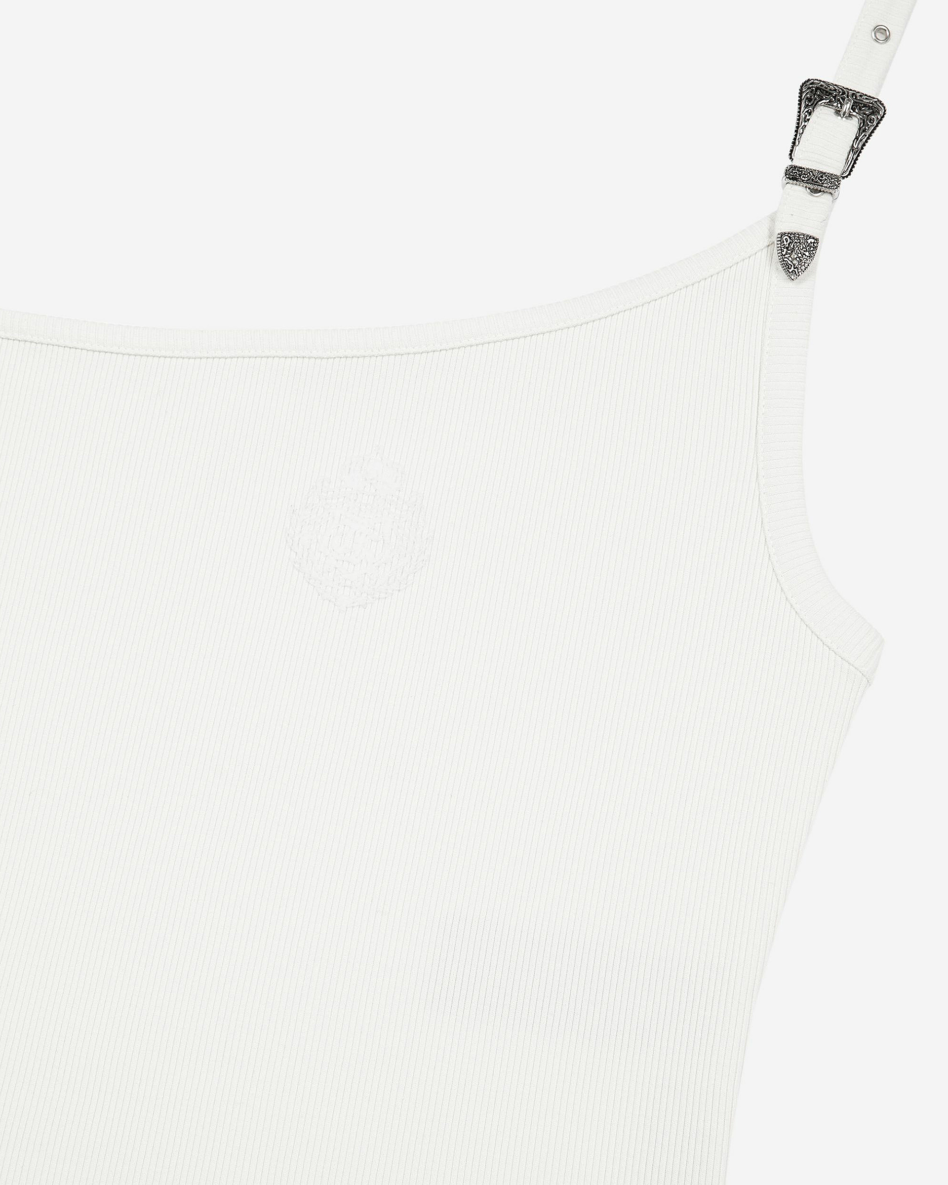 Asymmetric ecru ribbed tank top