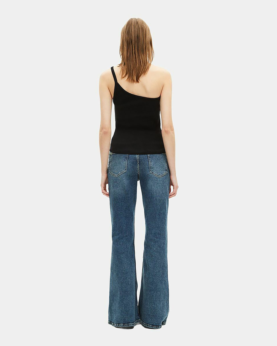 Asymmetric black ribbed tank top