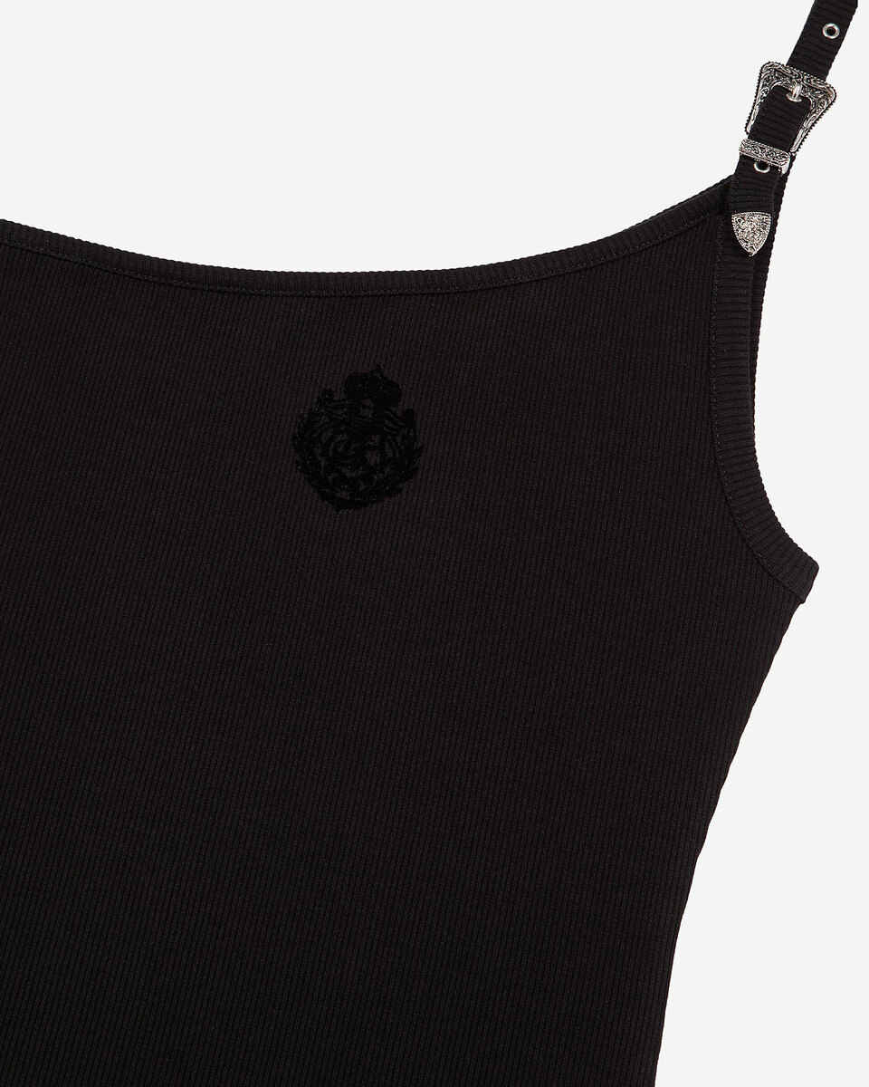 Asymmetric black ribbed tank top