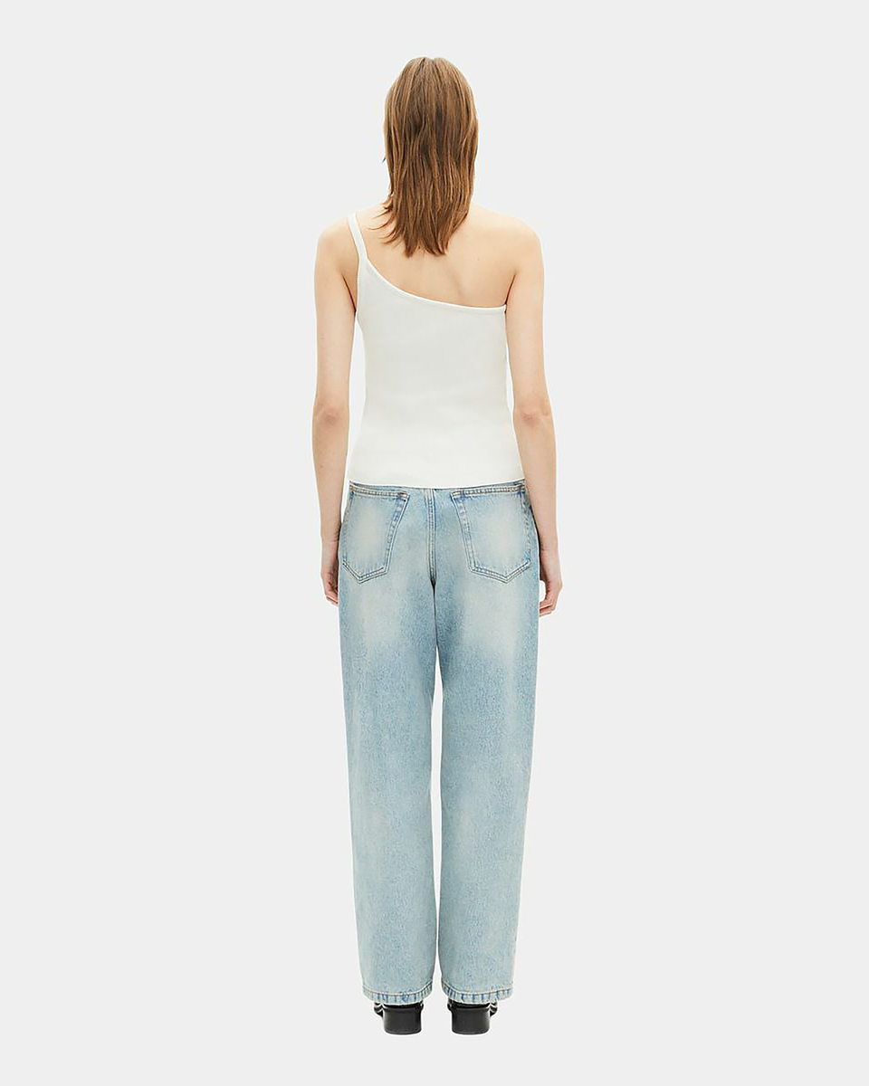 Asymmetric ecru ribbed tank top
