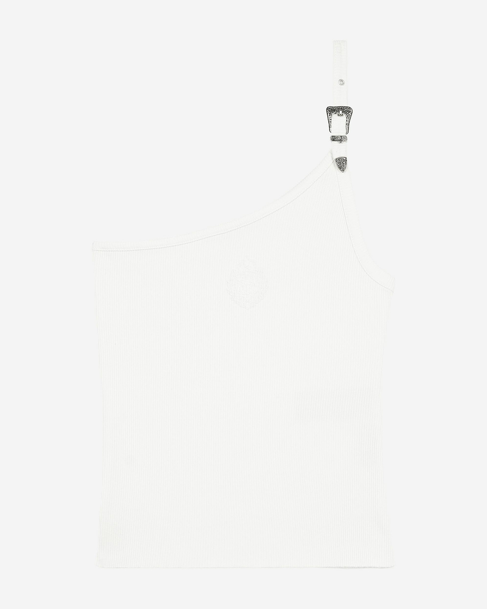 Asymmetric ecru ribbed tank top