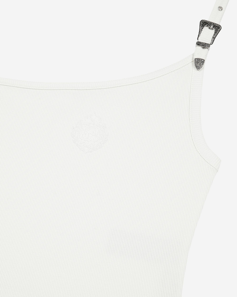 Asymmetric ecru ribbed tank top