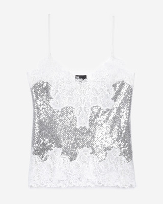 Silver sequin and lace camisole