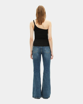 Asymmetric black ribbed tank top