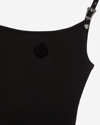 Asymmetric black ribbed tank top