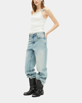 Asymmetric ecru ribbed tank top