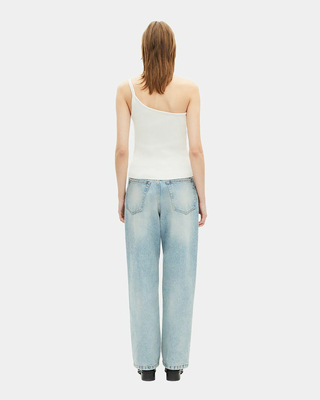 Asymmetric ecru ribbed tank top