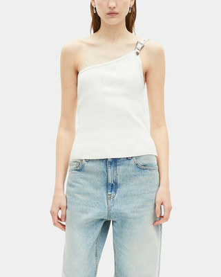 Asymmetric ecru ribbed tank top