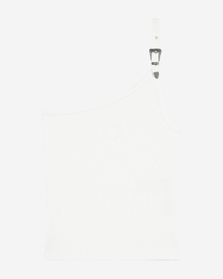 Asymmetric ecru ribbed tank top
