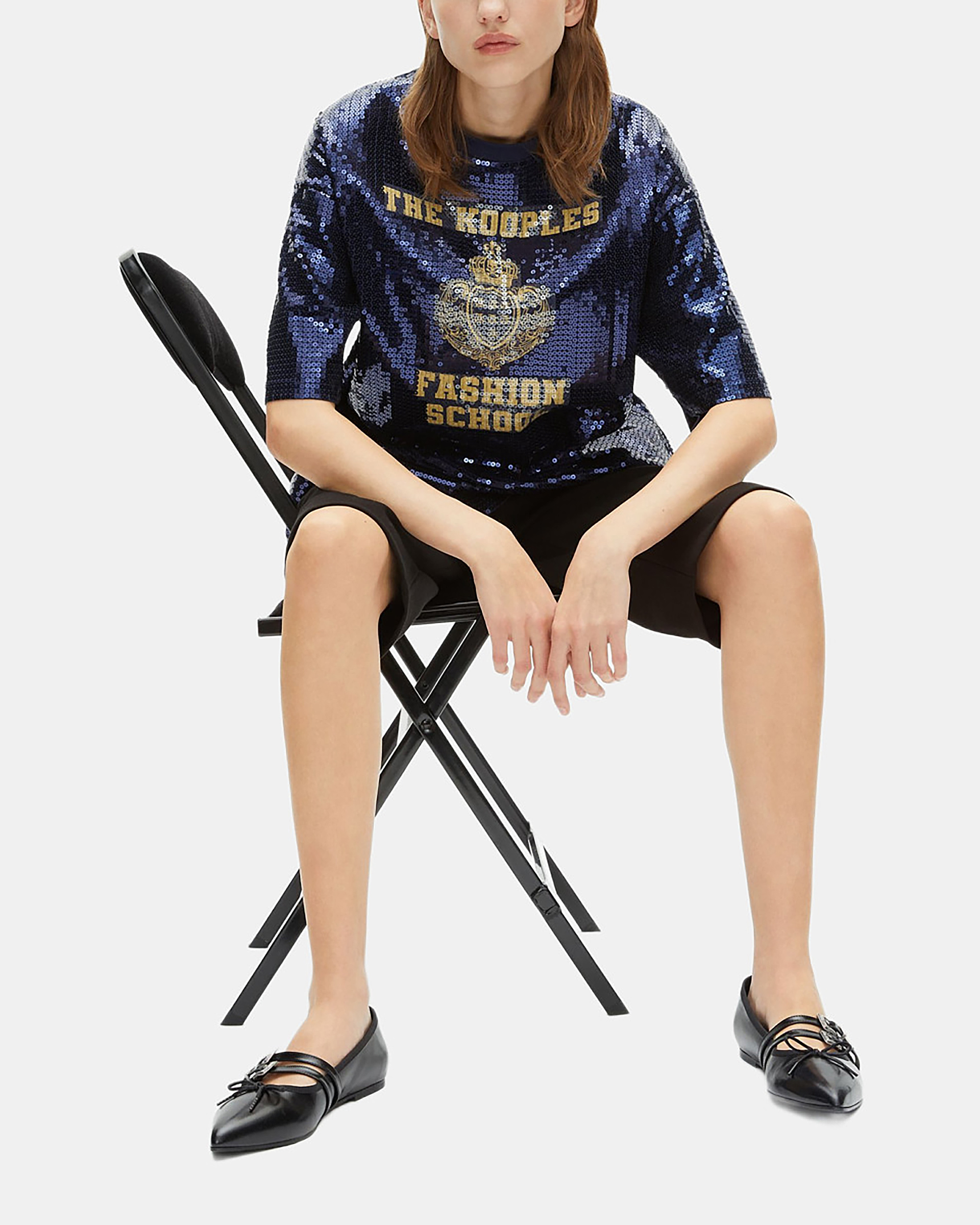 Sequin and blue silk-screen T-Shirt