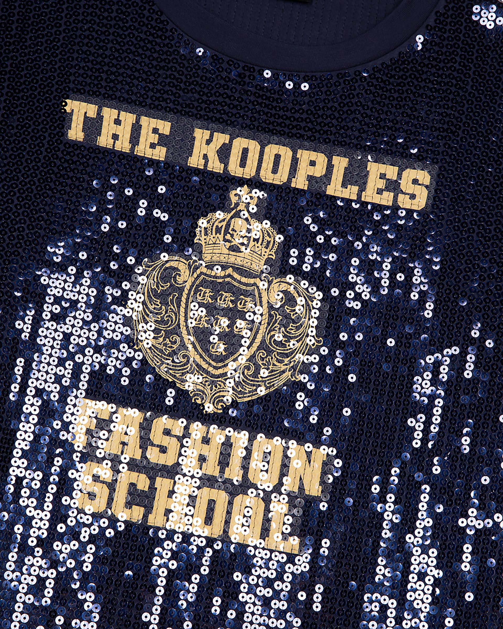 Sequin and blue silk-screen T-Shirt