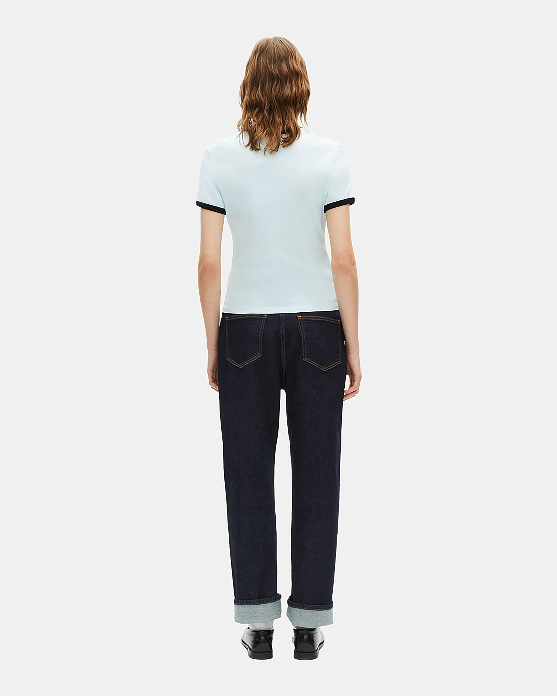 Light blue ribbon embroidery T-shirt