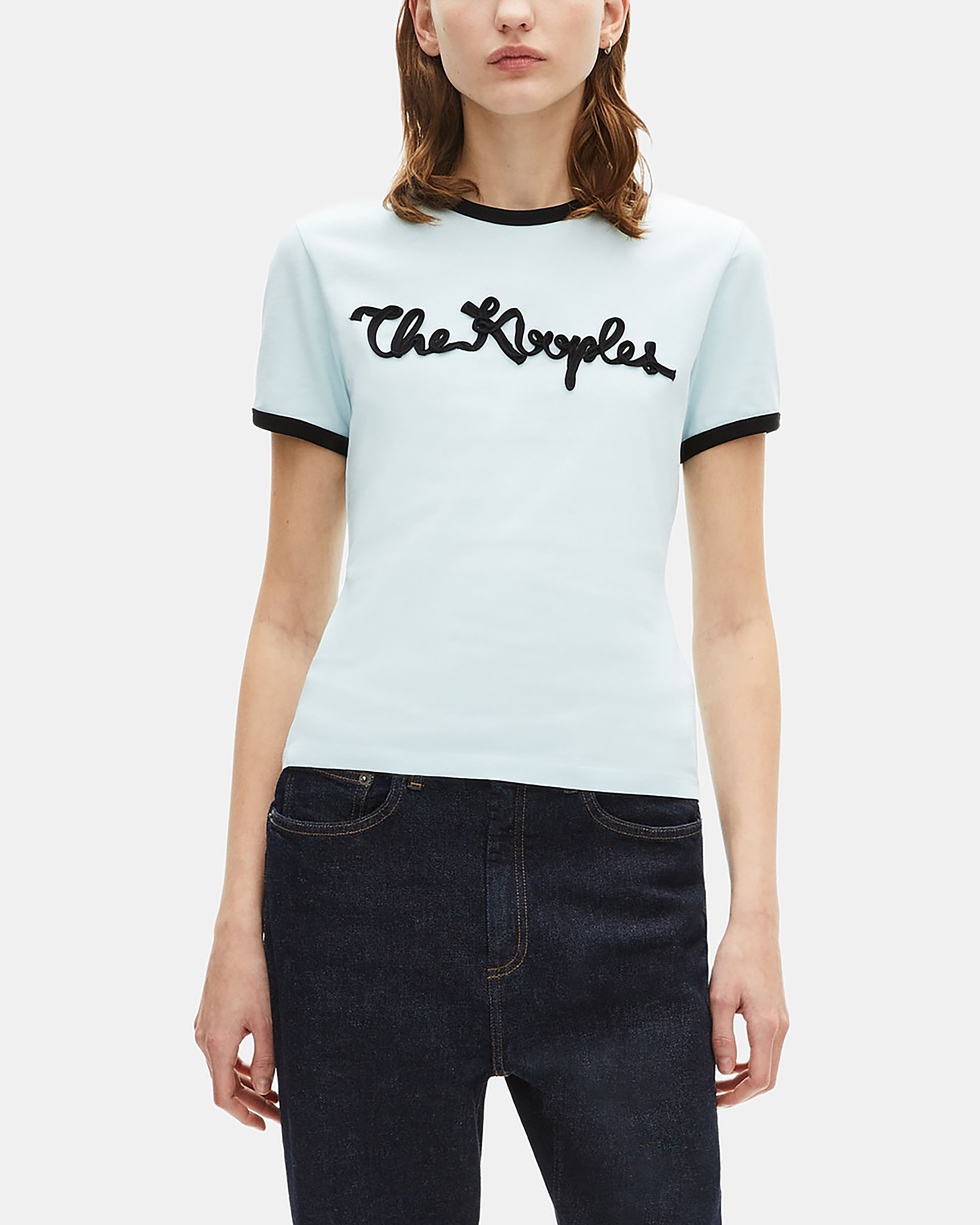 Light blue ribbon embroidery T-shirt