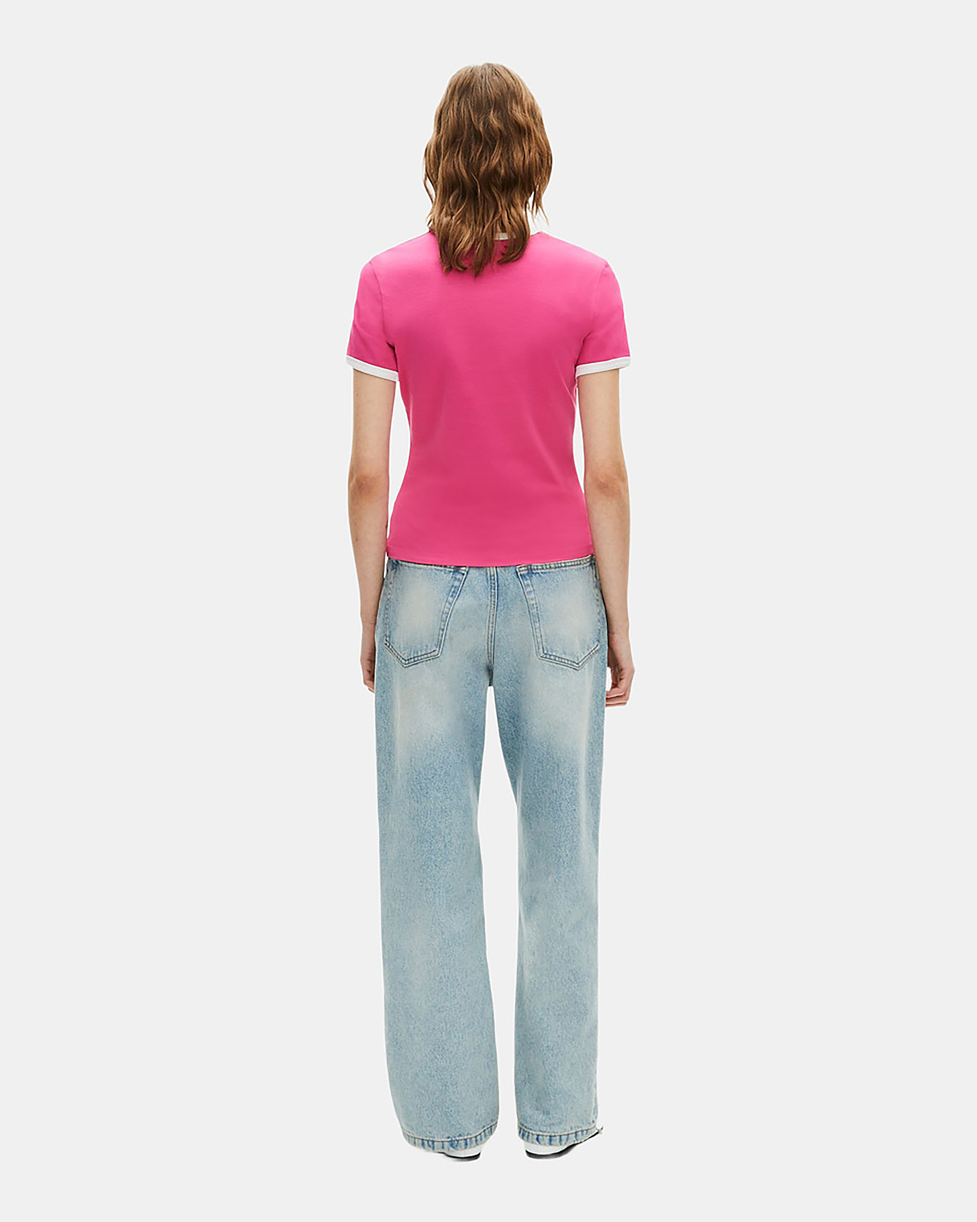 Fuchsia ribbon embroidery T-shirt