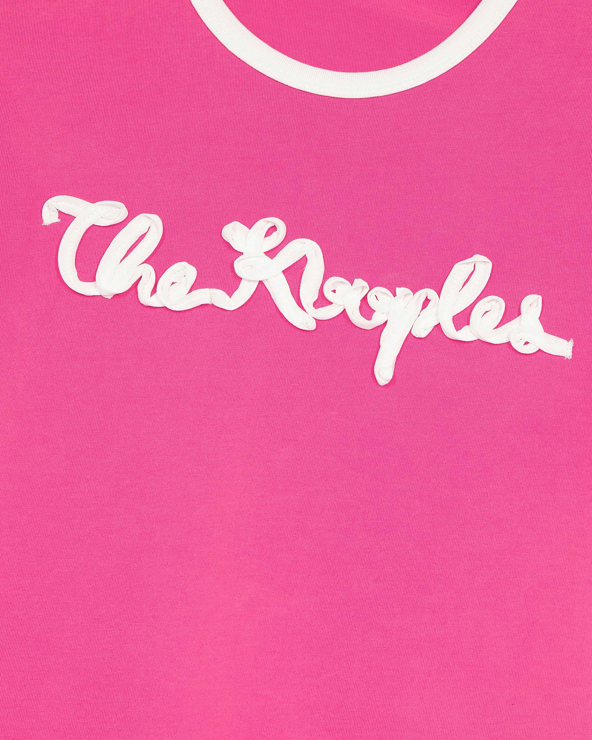Fuchsia ribbon embroidery T-shirt