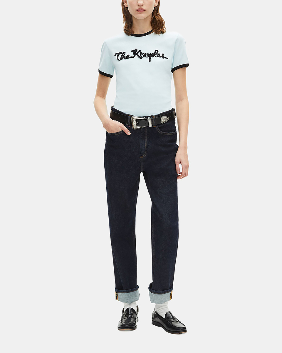 Light blue ribbon embroidery T-shirt