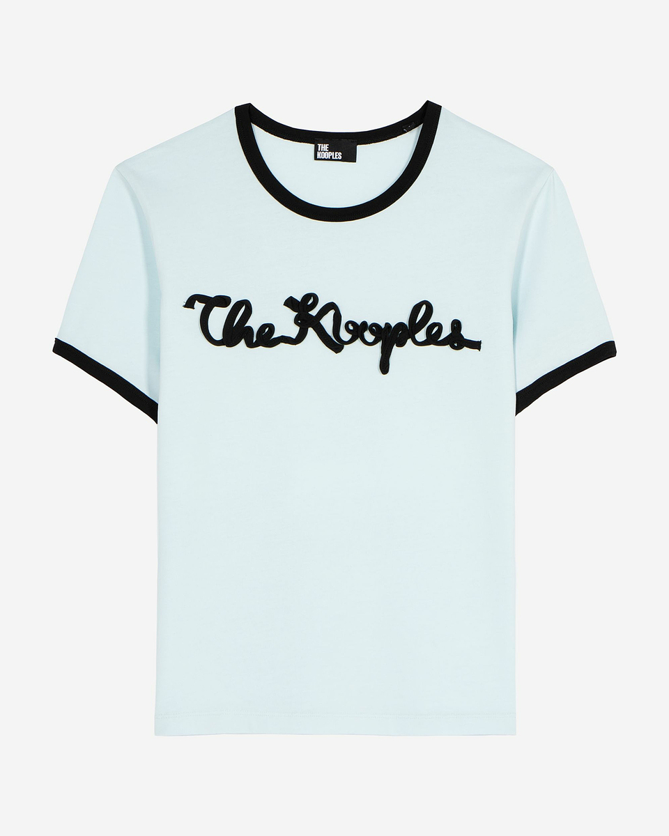 Light blue ribbon embroidery T-shirt