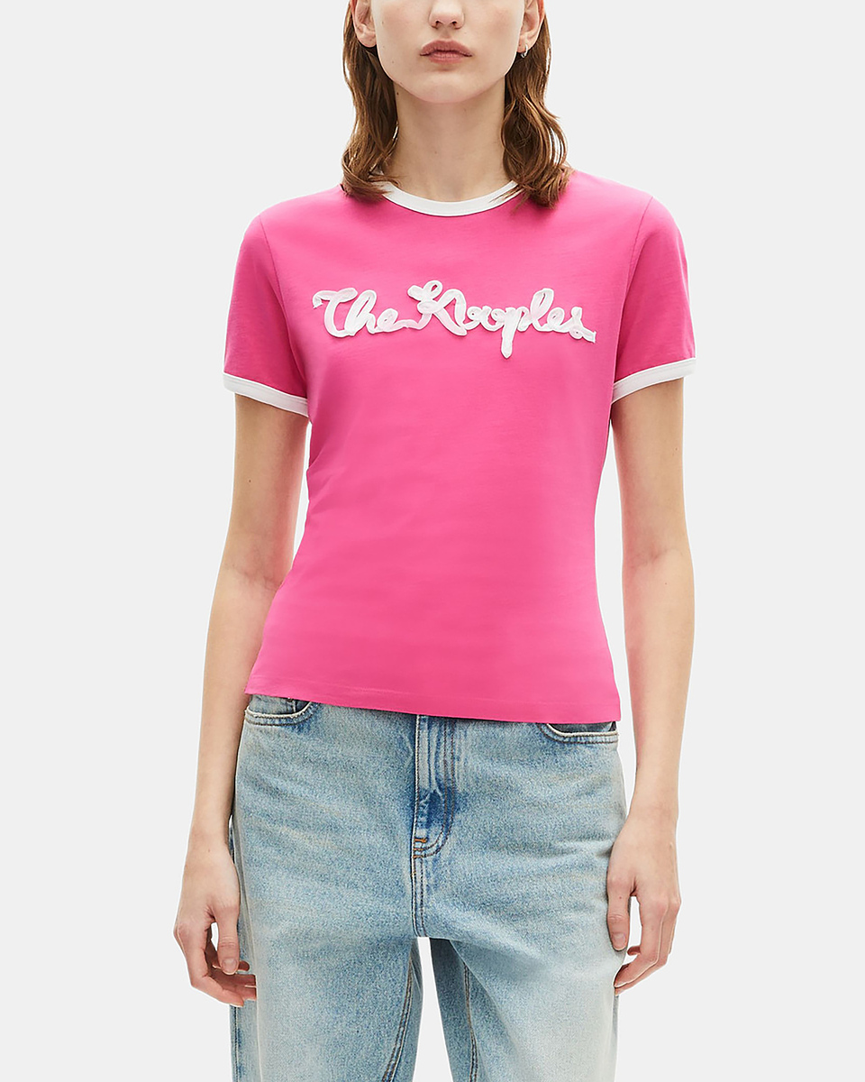 Fuchsia ribbon embroidery T-shirt